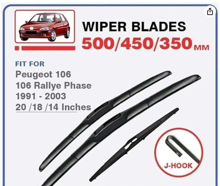 

For Peugeot 106 Rallye Phase1991-2003 20 + 18 + 14 Wipers 1991-2003 Peugeot 106 20 + 18 + 14
