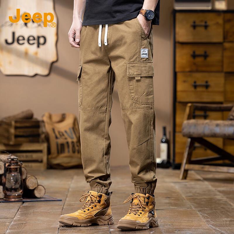 Jeep Men's Casual Cotton Multi-Pocket Drawstring Cargo Pants