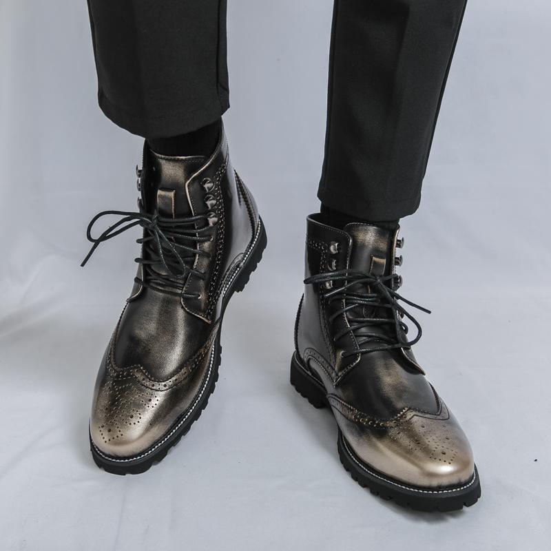 

Модные кожаные ботинки с высоким верхом Модный дизайнер Стильные модели Работа и офис Удобные осенне-зимние ботинки 38-46 Горячие продажи 46 серебряный