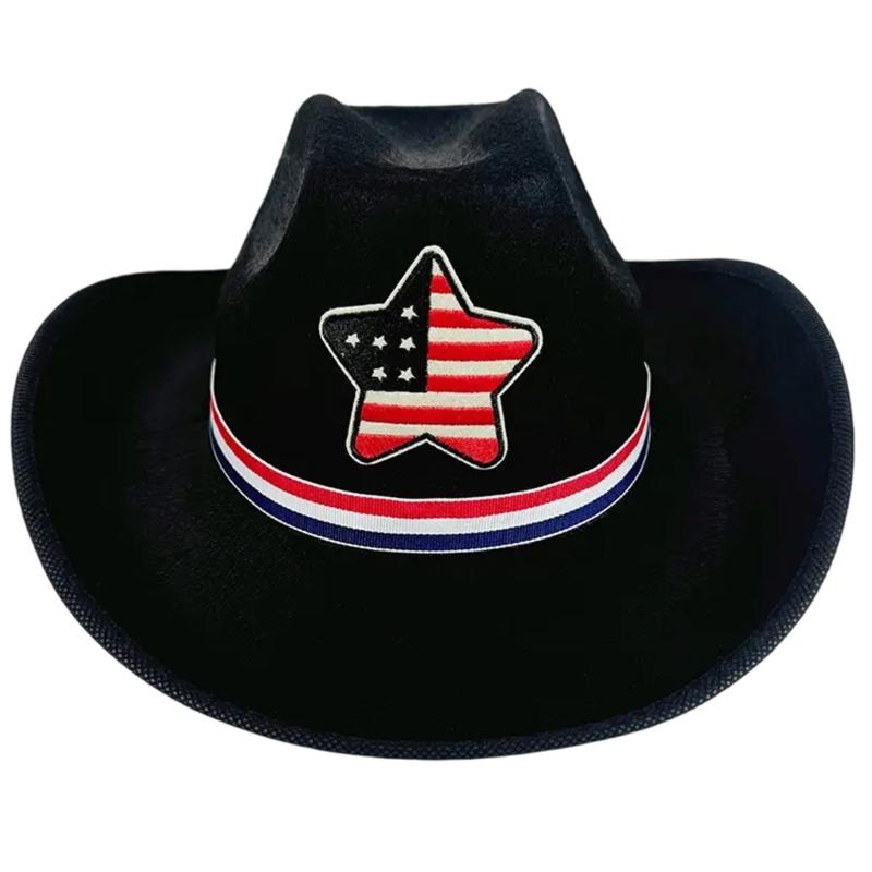 

Patriotic Denims Hat Unisex Western Hat Costume Party Hat Independence Day Hat for Music Festivals чорний