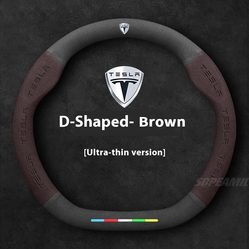 For Tesla Model 3 Model Y Model S Model X Roadster Suede Anti-slip Breathable Car Steering Wheel Cover Auto Accessories