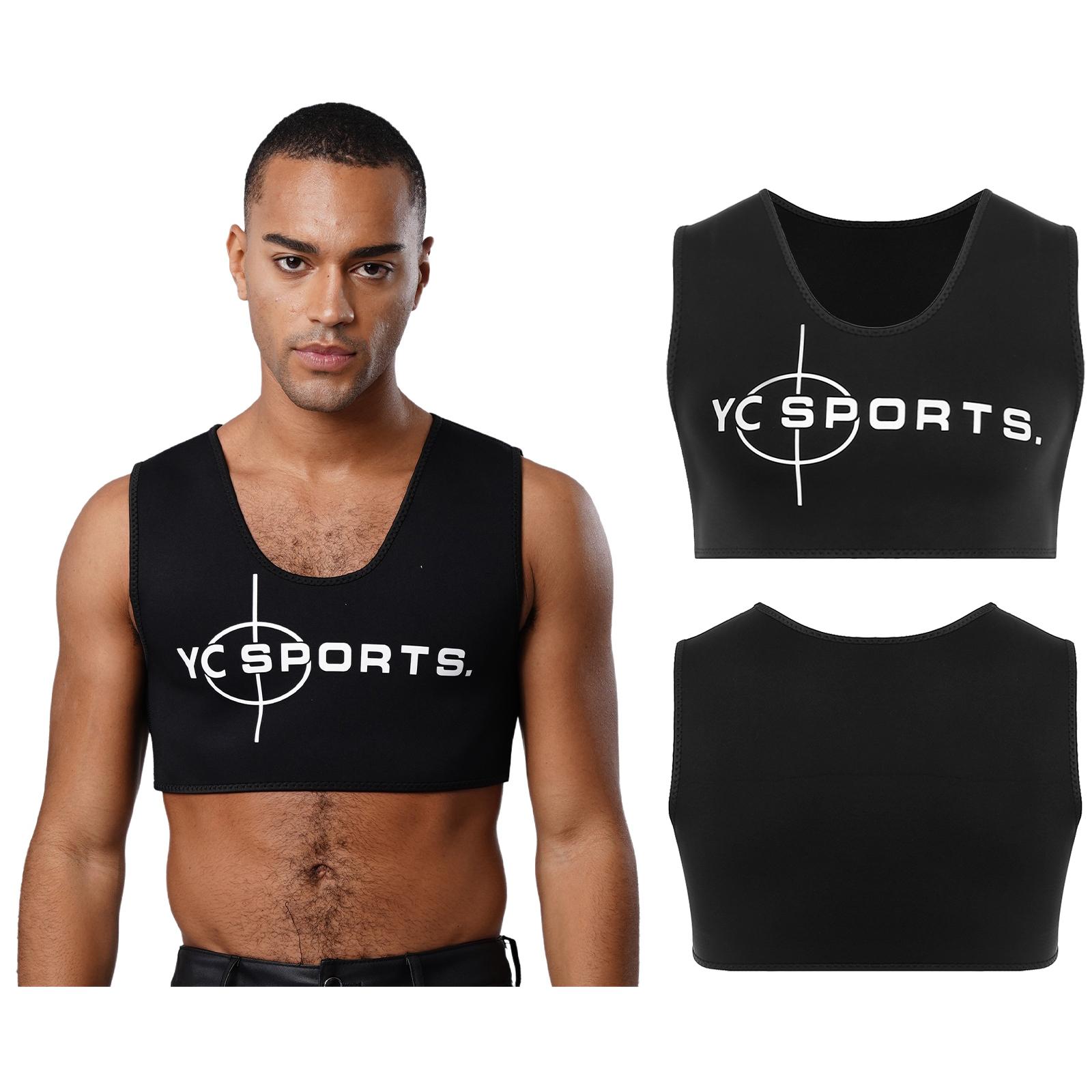 

Mens Letter Printed Sport Vest Top Crew Neck Sleeveless Compression Crop Top Gyms Workout Fitness Tank Top Chest Support Blouse S чёрный