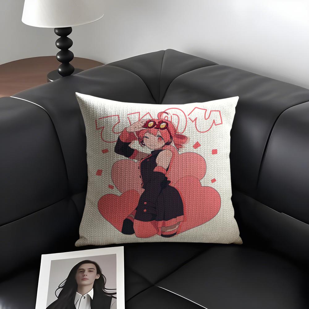 F-Fukouna Girll Kasane Cartoon Cushion Cover Natural Linen Organic Fabric Double-Sided Printing Sofa Home Decor Gift Pillow Case