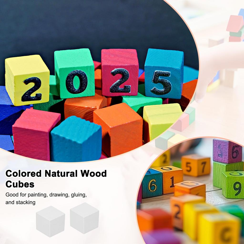 METERXITY 50-Piece DIY Wooden Cubes, 0.4" (1cm) Colored Natural Wood Blocks for Crafts, Puzzles, Games, Weddings, Home Decor, Dice, and Building,