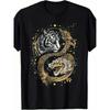 Men's Cotton Yin Yang Tiger & Dragon Martial Arts T-Shirt - Black with Golden Chinese Cultural Design, Tai Chi & Kung Fu Training Outfit, Retro Asian