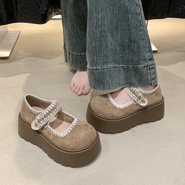 [Yushilai] Retro Style Platform Loafers Women's Spring 2025 New Sweet One-word with Casual Single Shoes