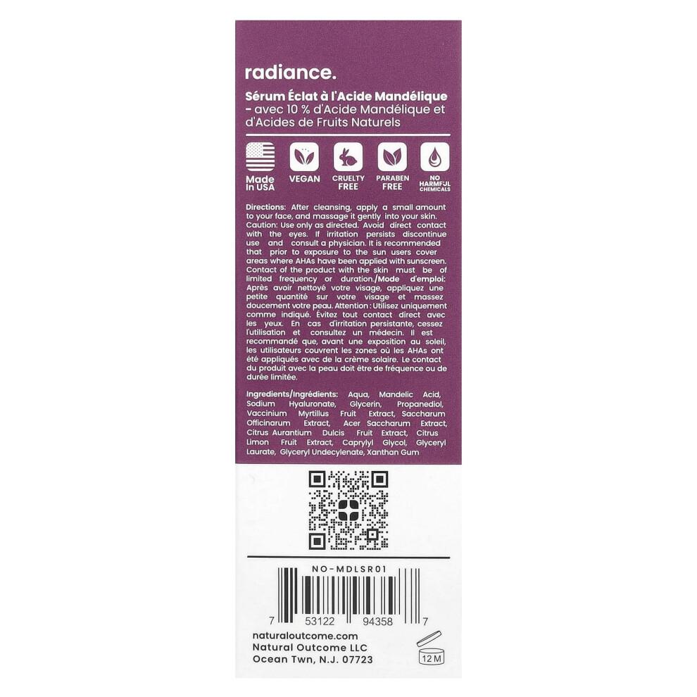 Natural Outcome, Mandelsäure, Strahlendes Serum, Duftstofffrei, 1 Unze (30 ml)