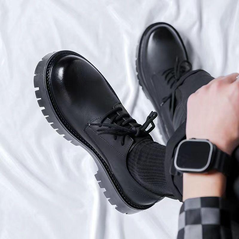 Derby Leather Shoes Men's British Style High Sense Korean Version Trend Leather Thick Sole Height Increase Wedding Groom Best Man Shoes
