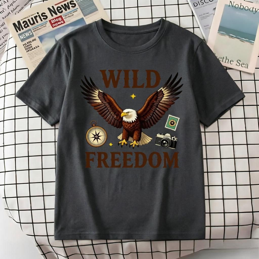 Unisex 100 Cotton Oversize T Shirt Wild Freedom Bald Eagle Compass Camera Print Vintage Adventure Outdoor Short Sleeve Tee