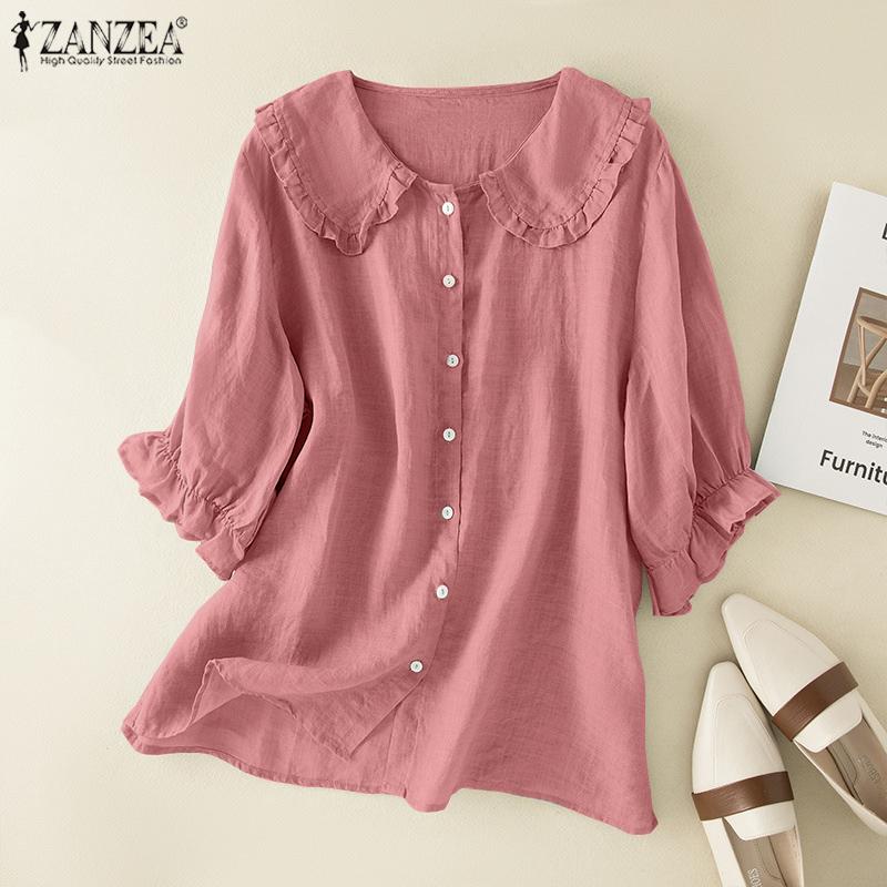 

ZANZEA Женская блузка Летняя футболка с коротким рукавом хлопчатобумажная футболка