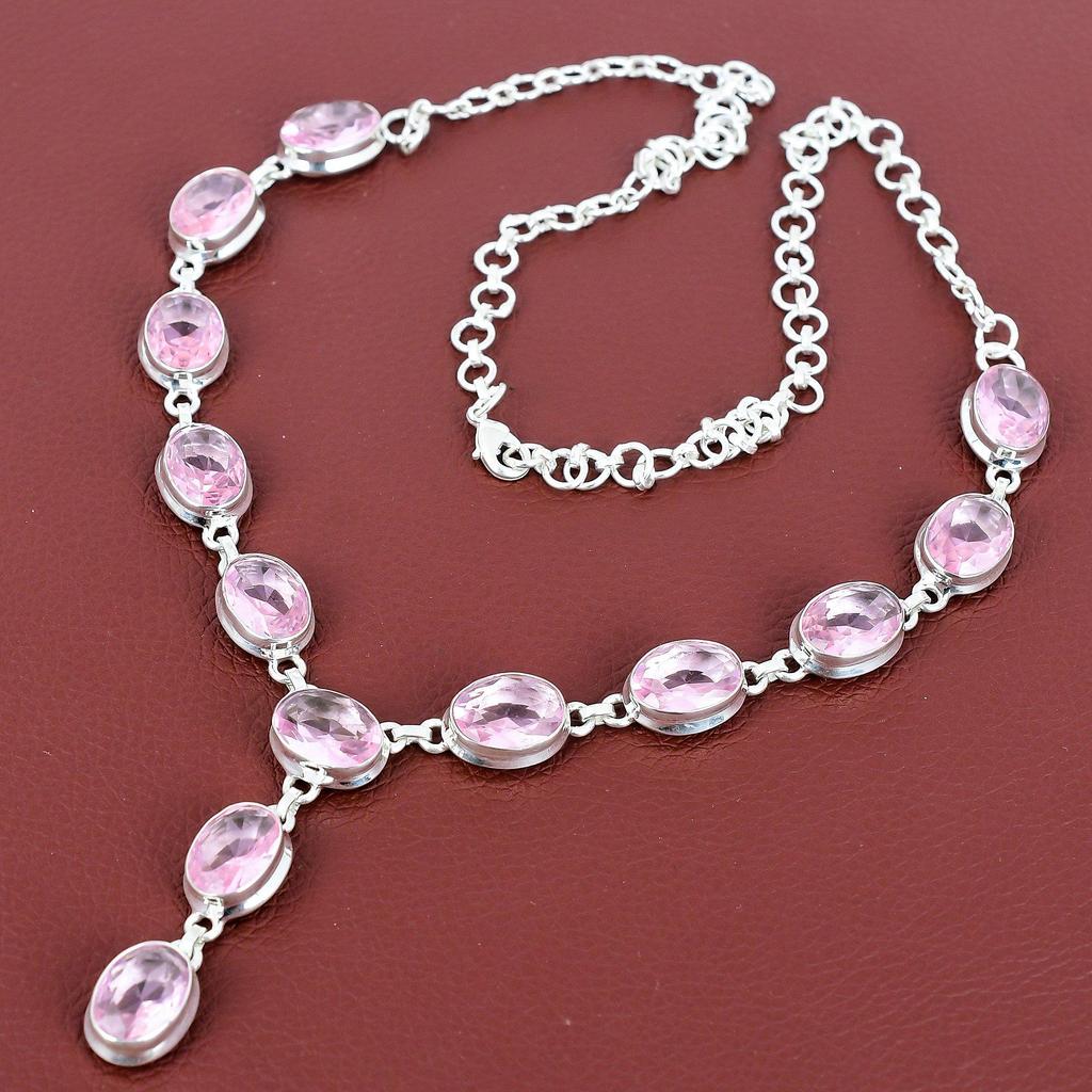 Faceted Pink Kunzite Necklace 925 Sterling Silver Necklace Adjustable Chain Handmade Necklace Top Quality Gemstone Jewelry Anniversary Gifts