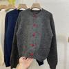 Women's Retro Dark Gray Wool Cardigan - Autumn/Winter, Soft & Warm with Love Button Raglan Sleeves