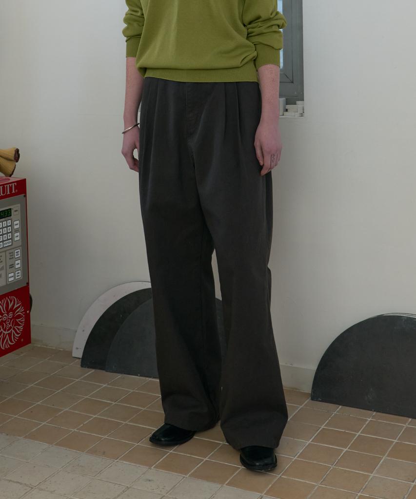 POSZER Wide Double-Pleat Cotton Pants (Charcoal)