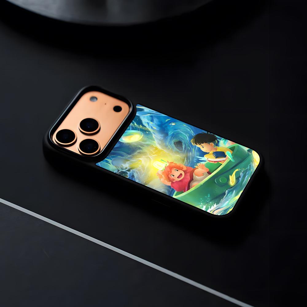 

Movie Cute-PonyoES Phone Case For IPhone 17 16 15 14 13 12 Pro Max Plus Black Frame Hard Shell iPhone 15 Pro Max