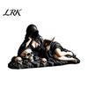 Atmospheric Gothic Interior Items Reader Statue, Hooded Skeleton Resin Figurine, Sitting Book Statue Collectible for Bookshelf, Desk Decor Home
