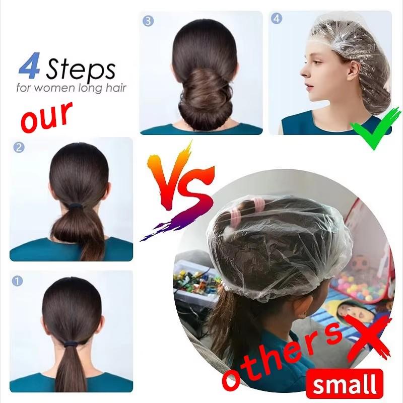 Disposable shower cap Waterproof Woman Head Hair Cover beauty and hair cap for hotels Elastic Plastic Food Cover Bathing Hat