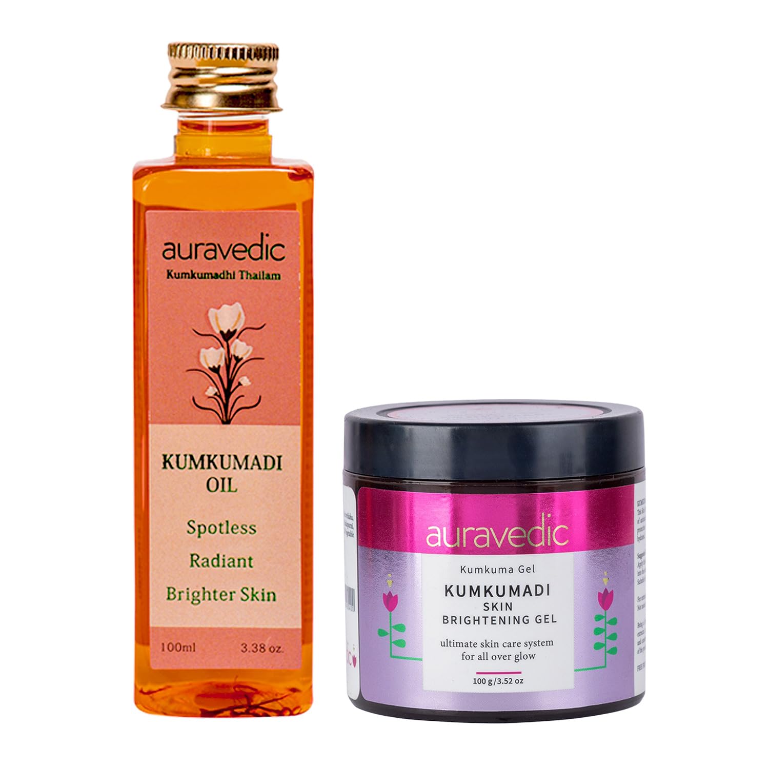 Auravedic Kumkumadi Brightening Gel And Kumkumadi Tailam Kumkumadi Face Oil For Glowing Skin Kumkumadi Gel 100 Gms With Kumkumadi Oil 100 ml Day And N