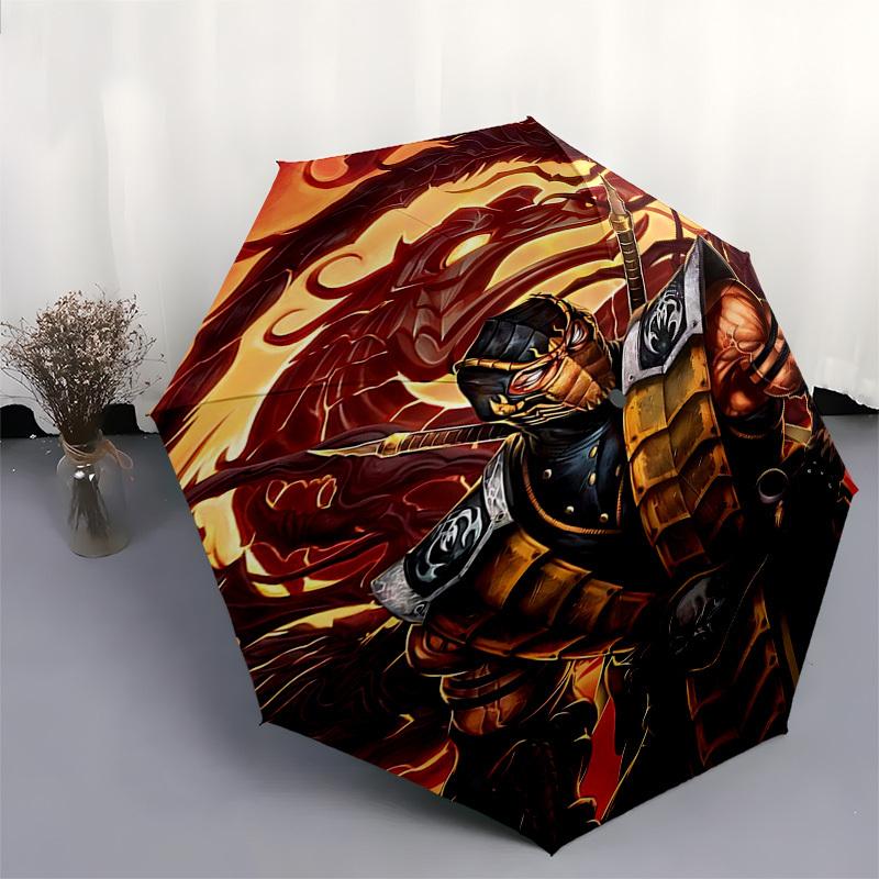 1pc Skull Warrior with Twin Swords: Auto-Open Umbrella, Portable 3-Fold Design, 8-Bone Iron Frame Outdoor Umbrella, Perfect Gift for Fans, Travelers,