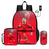 Learn, Travel Football Sport Rucksack Ronaldo 3 Pcs Set Kids Backpack Shoulder Bag, Pencil Bag, Football Star Knapsack