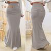 Women Maxi Skirt High Waist Solid Color Fishtail Skirt Slim Fit Hip Lifting Ankle Length Skirt Shirring Design Long Skirt