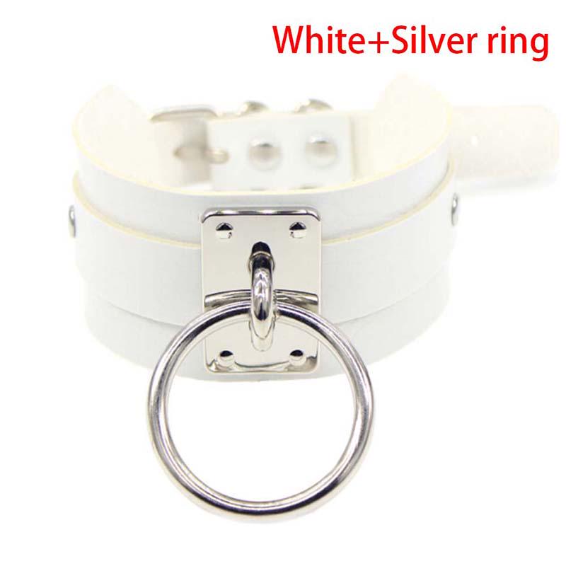 Punk Gothic Breites PU-Leder O-Ring Halsband Choker Halskette Damen