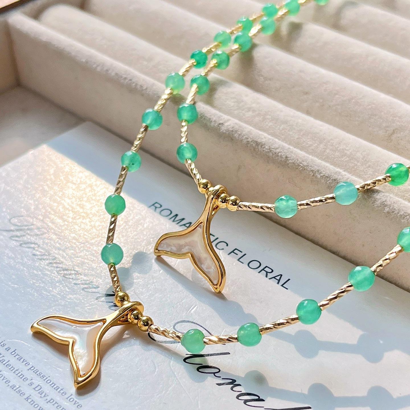 

Wizard Of Oz Green Quartz Rock Mermaid Collarbone Chain Necklace