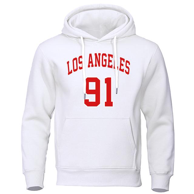 Los Angeles 91 Team Uniform Print Hoodies Man Oversize Autumn Winter Fleece Hoody Streetwear Hip Hop  Pullover  Tracksuit  Men