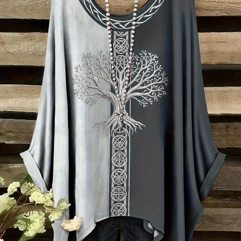 Fashion printed long sleeves new art design big tree pattern color block printing (no accessories)