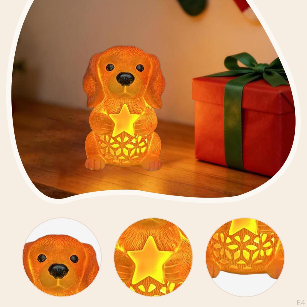 Night Light Puppy Statue Cute Desktop Ornament Cartoon with LED Creative Home Decor Christmas