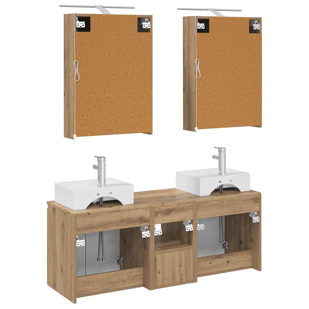 Badezimmerschrank-Set 5-teilig Handwerks-Eiche Holzwerkstoff