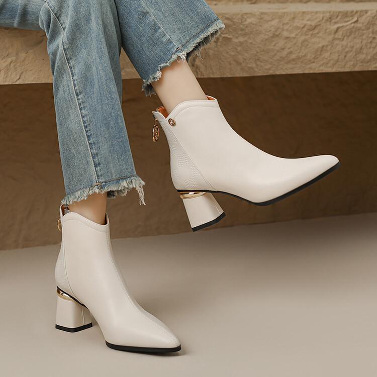 Fashion NEW Autumn Women Boots Pointed Toe Chunky Heel Boots Genuine Leather Shoes for Women Elegent Ankle Boots High Heel Female Boots
