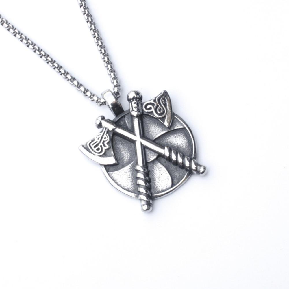 Vintage Viking Iron Triangle Shield Titanium Steel Pendant Necklace for Men