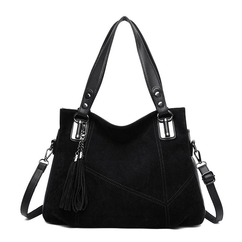 High Quality Women's Soft Suede Surface Leather Shoulder Crossbody Bag 2026 Tassel Handbag Large Capacity Ladies Tote Bag