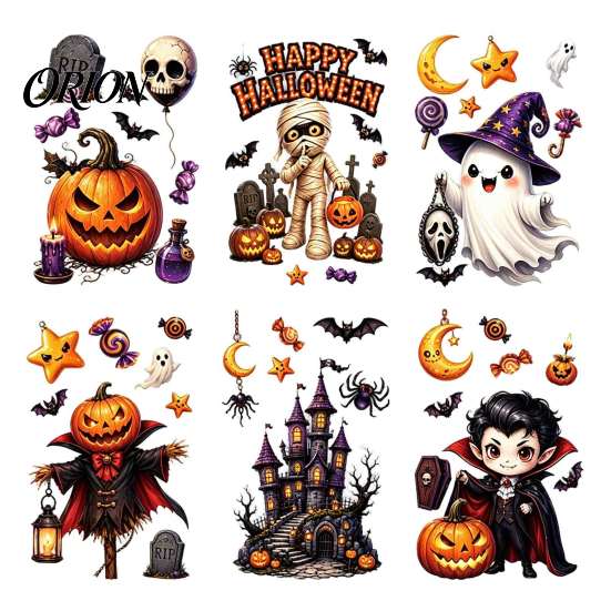 Decorative Vampire Clings Halloween Static Window Clings, Pumpkin Ghost Mummy Cartoon Decals, Cute Decor Self-Adhesive for Glass Door Mirror