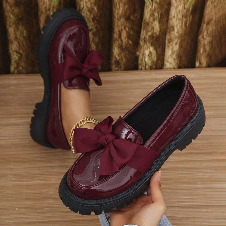 

Foreign trade British style retro low-top small leather shoes women thick heel lazy bow thick baseplate shoes wish source 35