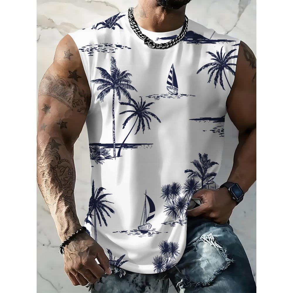 [Print Design-Not Textured] Summer Beach Outfit Men S Print Vest Casual Athletic Wear Breathable Outdoor Casual Men S Vest, Plus Size S