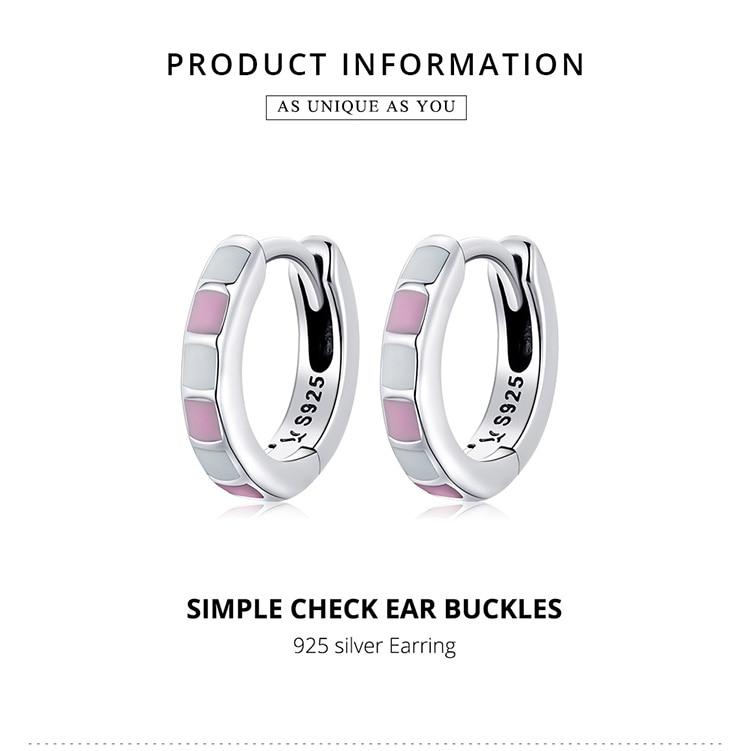 BAMOER 925 Sterling Silver Catarame pentru urechi la modă pentru femei, de culoare roz deschis și alb, cercei cu cerc, cadou de bijuterii fine