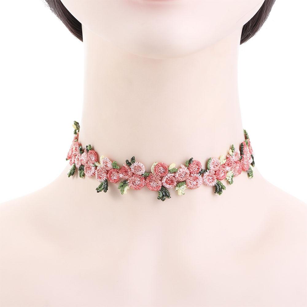 Girls Embroidery Floral Vintage Sweet Jewelry Choker Chain Flower Necklace Clavicle Chain