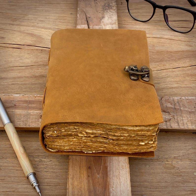 Handmade Vintage Leather Journal - Blank Spell Book of Shadows, Grimoire Journal, Travel Writing Notebook, Deckle Edge Paper Lock Closure
