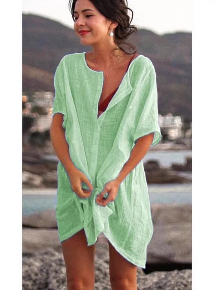 European & American Women's Solid Color Loose Mid-Length Summer Shirt