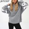 BITCED Damenmode Print Verdicktes Vielseitiges Langarm Oversize Kapuzensweatshirt