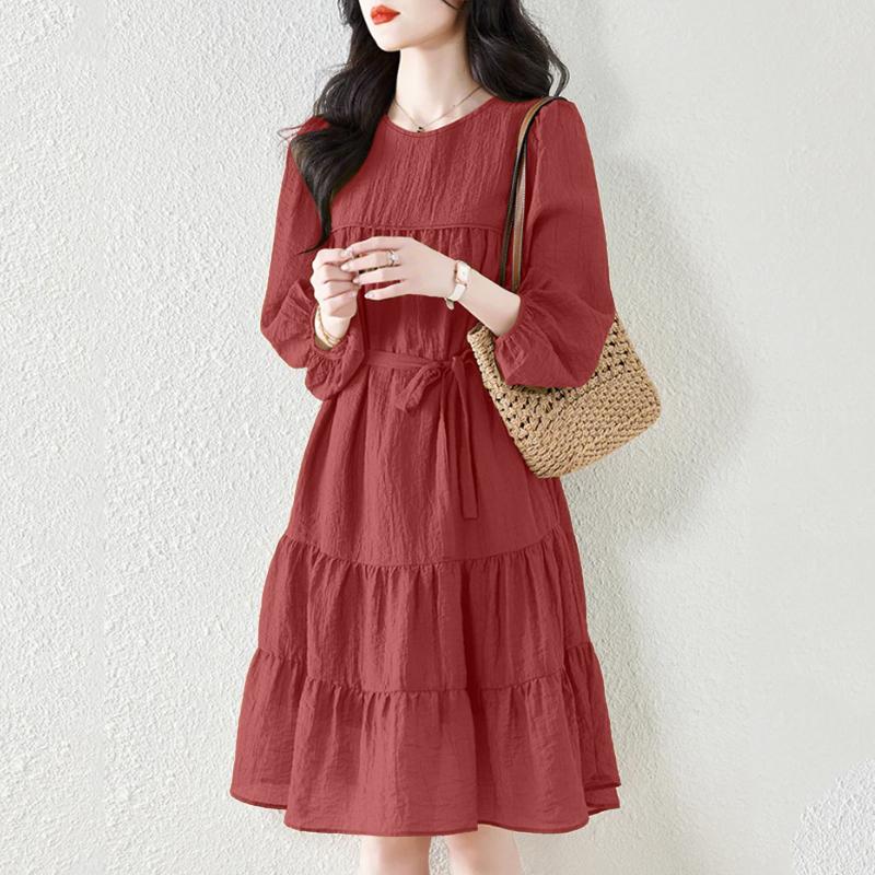 

ZANZEA Women Casual Round Neck Long Sleeve Loose A-line Dress 5XL