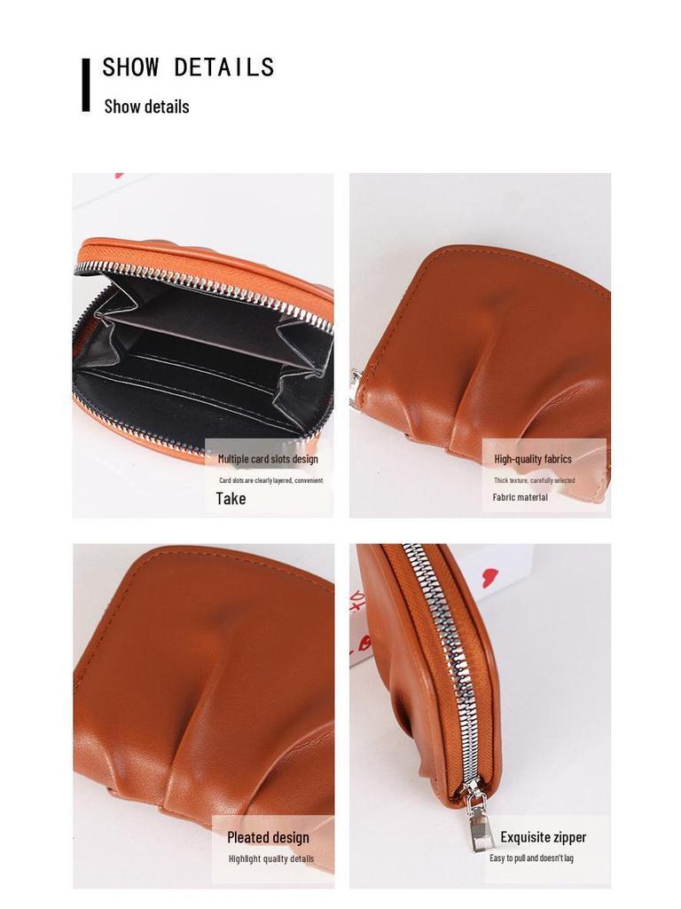 Portfel damski kompaktowy w stylu koreańskim, plisowany - Uroczy, jednolity kolor, wszechstronna portmonetka