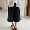 New Girls' Plaid & Polka Dot Three-Quarter Wide-Leg Pants (S/M/L) - Black