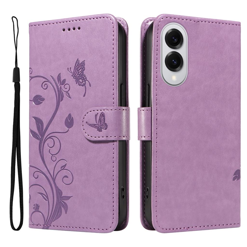 For Samsung Galaxy S25 Edge PU Leather Cases Flower Pattern Wallet Stand Phone Cover with Strap