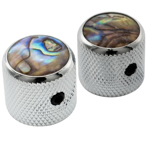 Musiclily Pro 1/4" Steel Abalone Dome Knobs, Side-Threaded, Universal Fitting for Electric Guitar/Bass, Chrome (Set of 2)