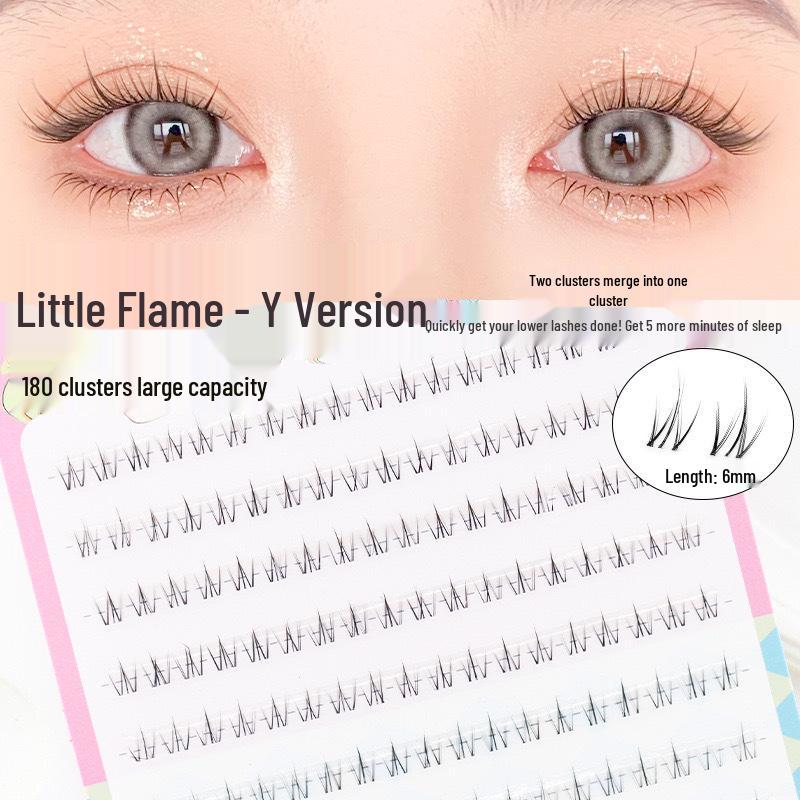 Dream Deer Little Flame Lower Lashes - Transparent Stem, Natural Look, 180 Individual Clusters