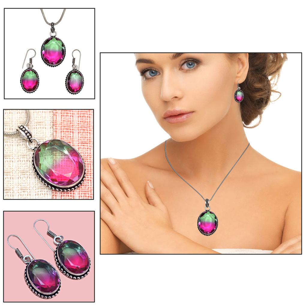 Tourmaline Set Gemstone Gift Wedding Party Bi-Color Pendant,Earring,Ring