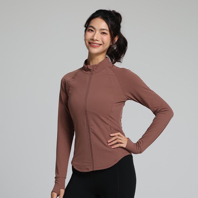2025 Women's Long Sleeve Fitness Jacket for Spring & Autumn - Stand Collar Yoga & Running Sportswear
