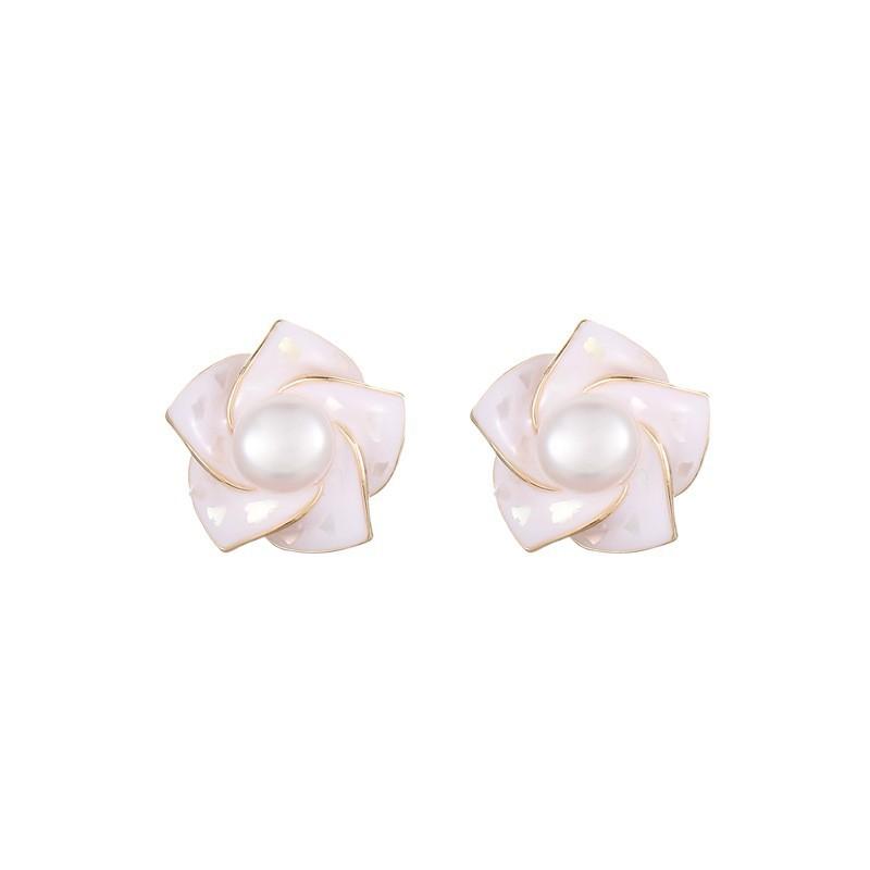 Elegant Pearl Camellia Flower Earrings Sterling Studs Minimalist Fashion Jewelry Women